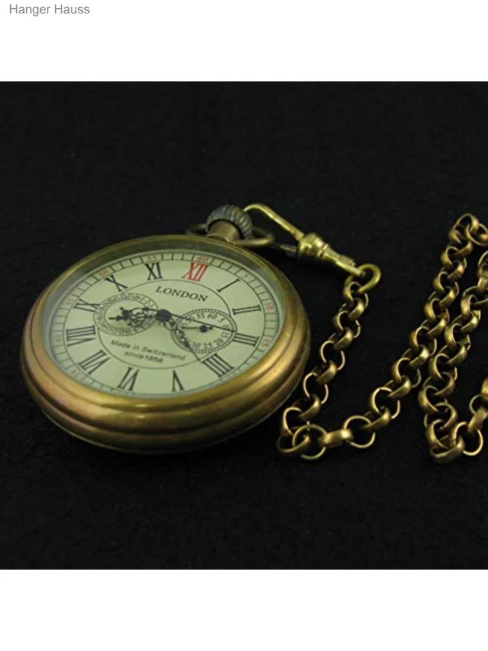Vintage Mechanical Pocket Watch with Chain - Hand Wind, Roman Numerals, Copper,